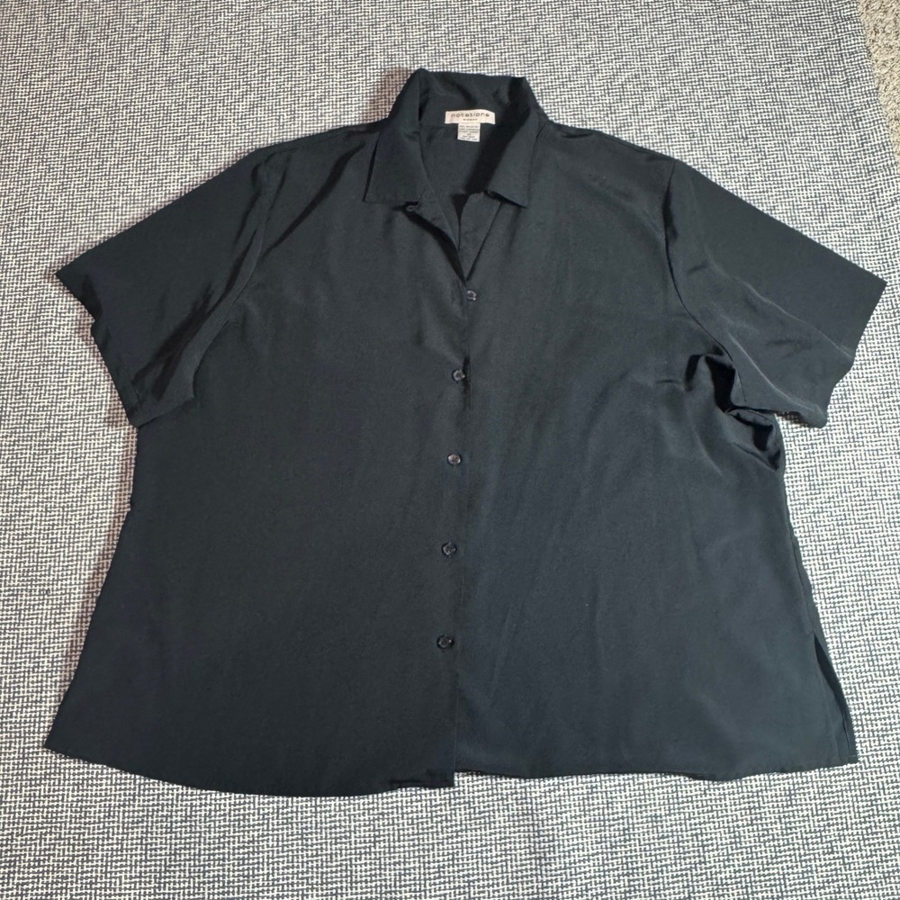 Notations Woman Black Short Sleeve Button Down Shirt Plus Size 3X 3C40000